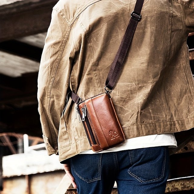 Sleek Brown Leather Vertical Sling Bag - Image 7