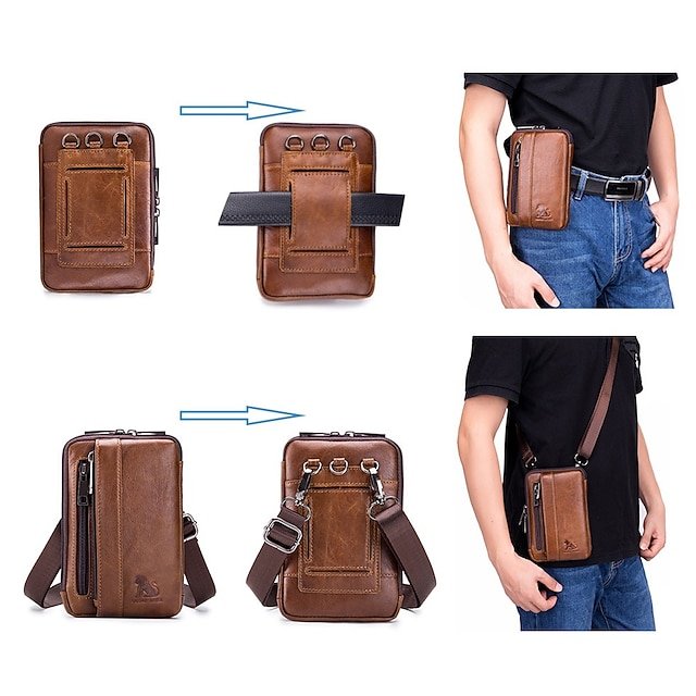 Sleek Brown Leather Vertical Sling Bag - Image 8