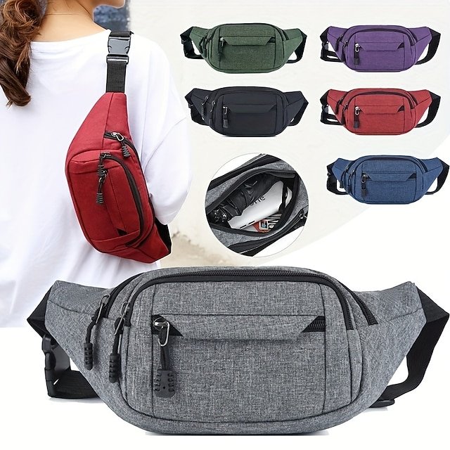 Unisex Multi-Pocket Canvas Crossbody Waist Bag