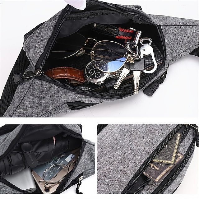 Unisex Multi-Pocket Canvas Crossbody Waist Bag - Image 4