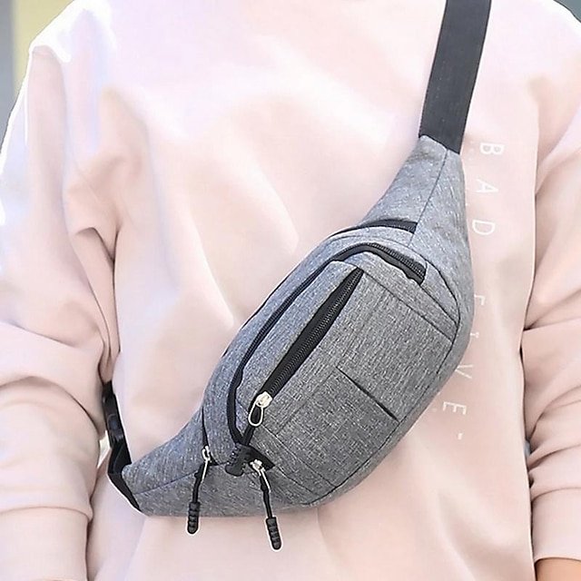 Unisex Multi-Pocket Canvas Crossbody Waist Bag - Image 8