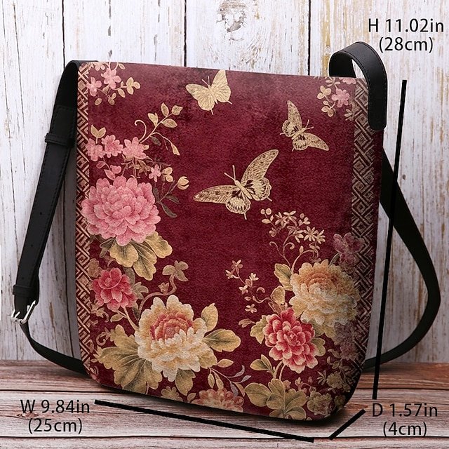 Vintage Floral Crossbody Bag with Butterfly Print - Image 3