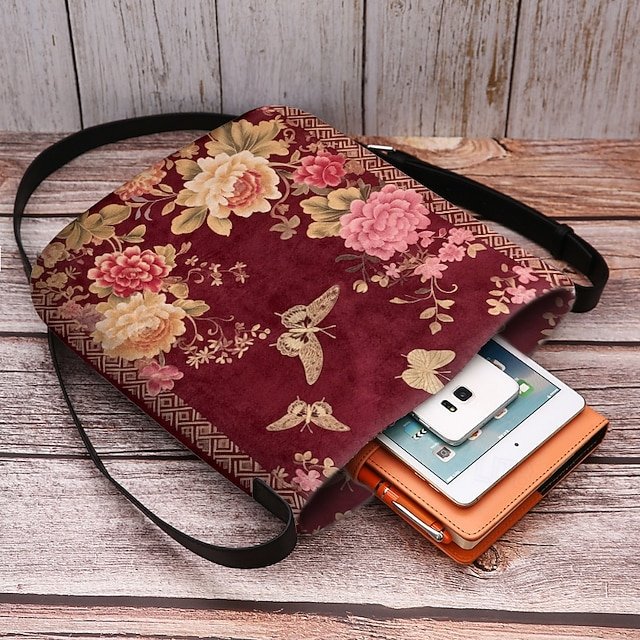 Vintage Floral Crossbody Bag with Butterfly Print - Image 4