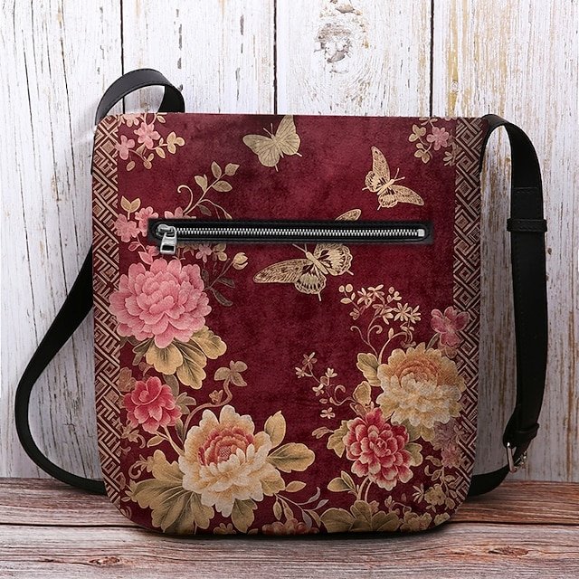 Vintage Floral Crossbody Bag with Butterfly Print - Image 6