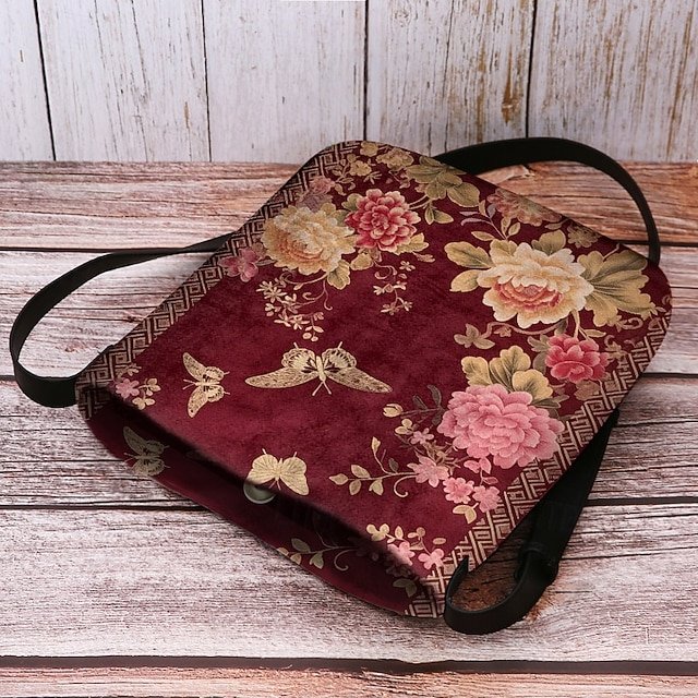 Vintage Floral Crossbody Bag with Butterfly Print - Image 7