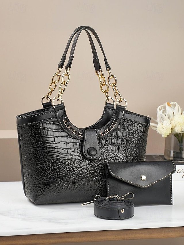 Women’s Faux Leather Tote Bag Set - Image 4