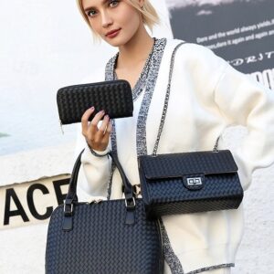 Alternative view of Women’s 3-Piece Brown Woven Faux Leather Handbag Set