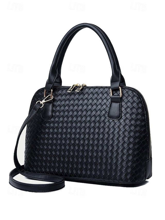 Women’s 3-Piece Brown Woven Faux Leather Handbag Set - Image 5