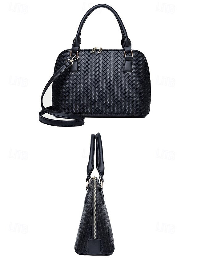 Women’s 3-Piece Brown Woven Faux Leather Handbag Set - Image 6
