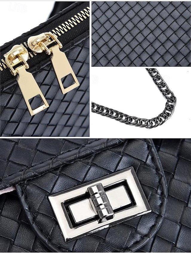 Women’s 3-Piece Brown Woven Faux Leather Handbag Set - Image 8