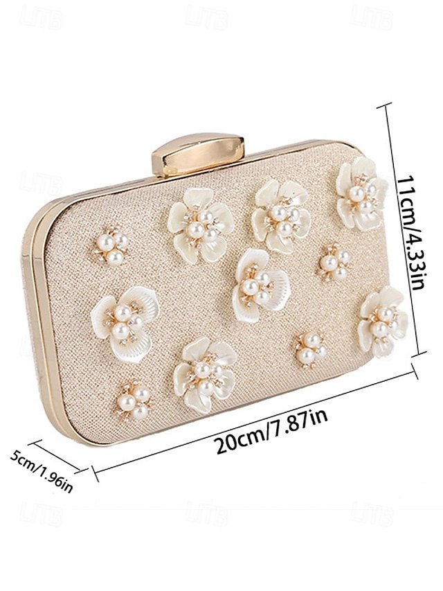 Women’s 3D Floral Clutch with Pearl Accents and Gold Chain - Image 8