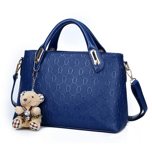 Women’s 4-Piece Blue Handbag Set with Teddy Bear Charm - Image 3
