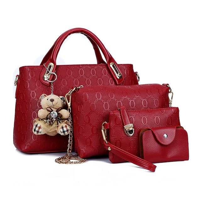Women’s 4-Piece Blue Handbag Set with Teddy Bear Charm - Image 8