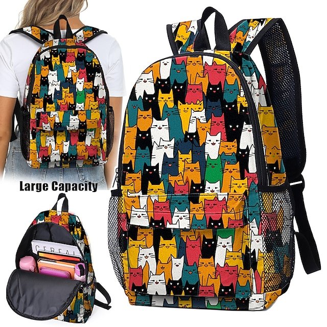 Women’s Large-Capacity Cat Print Backpack