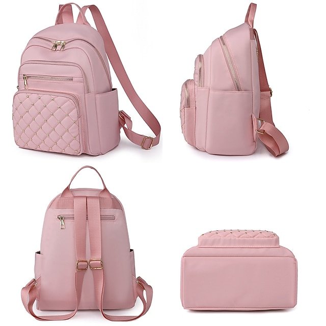 Women’s Beige Quilted Backpack with Gold Studs - Image 2