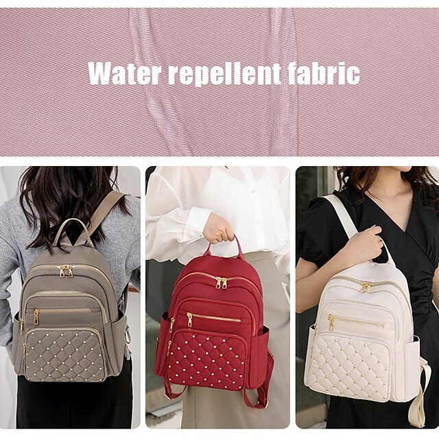 Women’s Beige Quilted Backpack with Gold Studs - Image 3