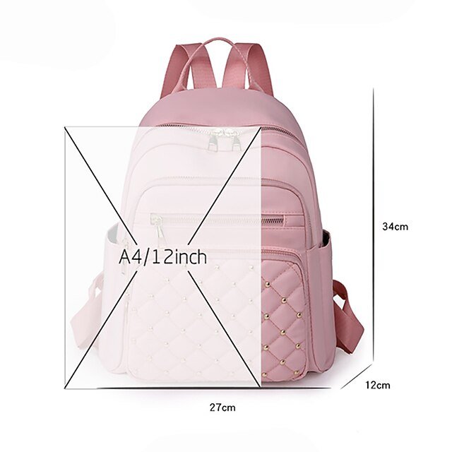 Women’s Beige Quilted Backpack with Gold Studs - Image 5