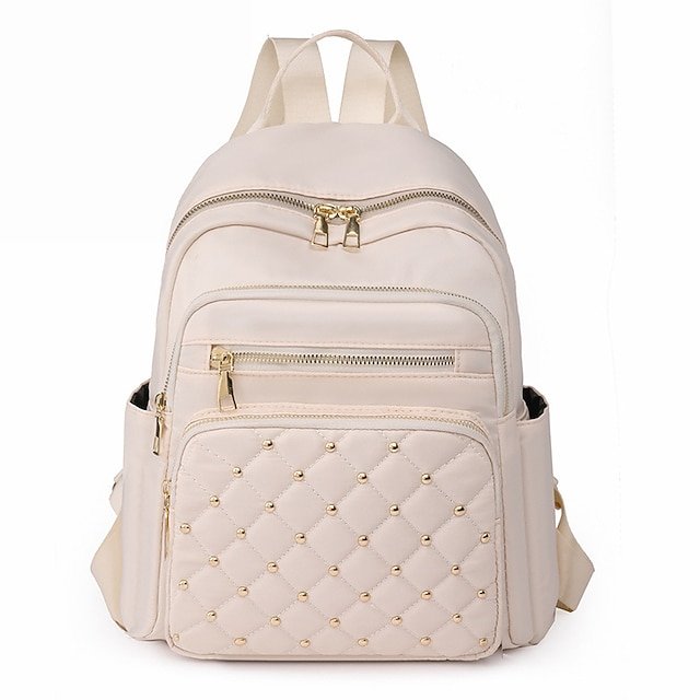 Women’s Beige Quilted Backpack with Gold Studs - Image 7