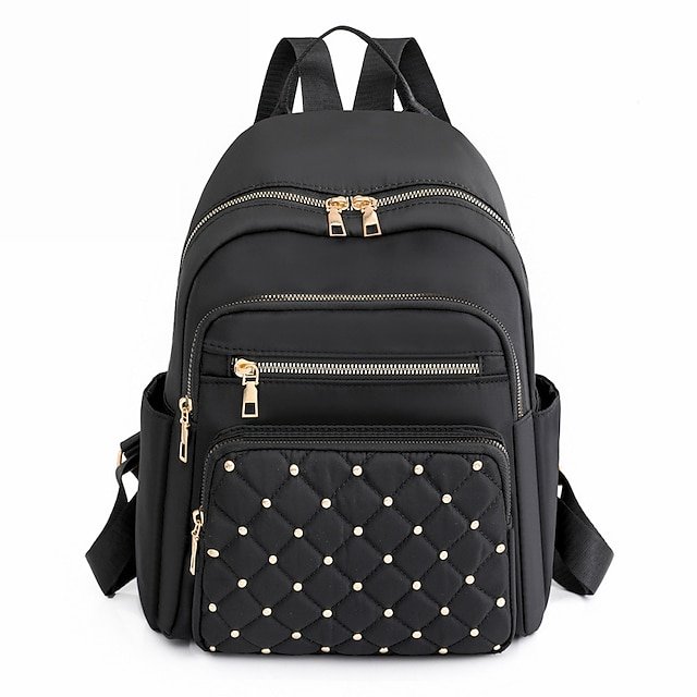Women’s Beige Quilted Backpack with Gold Studs - Image 8
