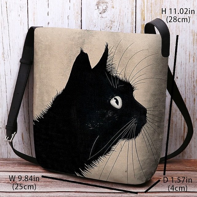 Women’s Black Cat Print Crossbody Bag - Image 3