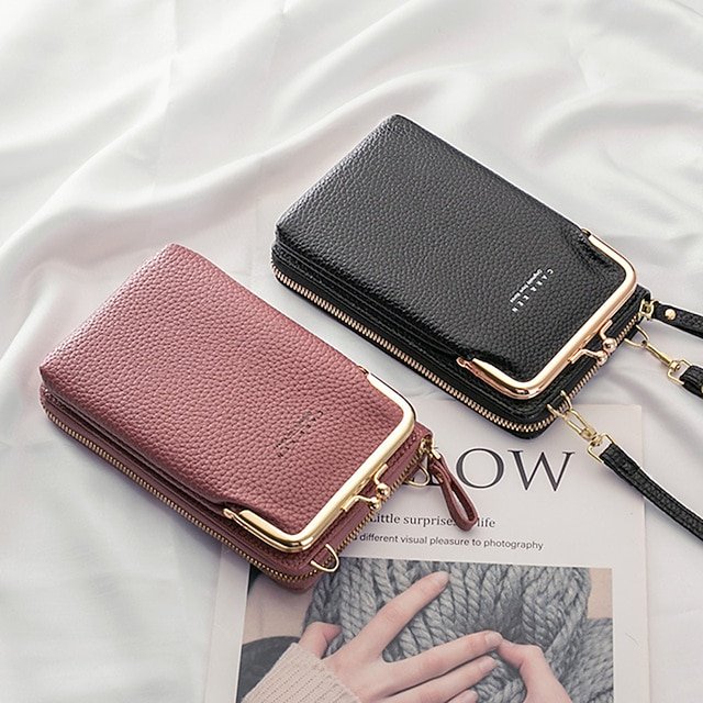 Women’s Faux Leather Crossbody Bag with Buttons