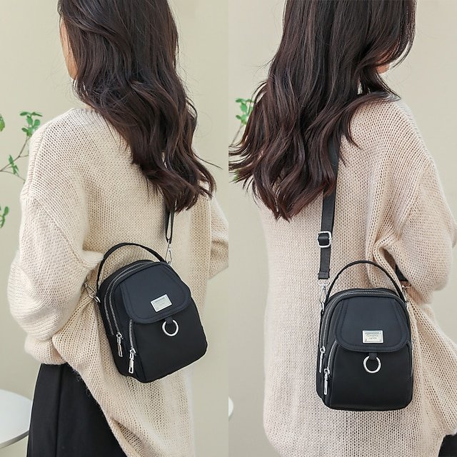 Women’s Black Nylon Crossbody Bag with Silver Hardware - Image 8