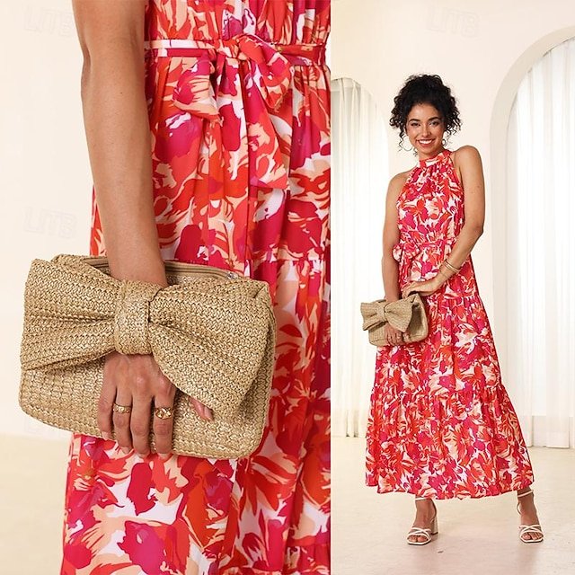 Women’s Boho Chic Straw Clutch with Large Bow Detail - Image 2