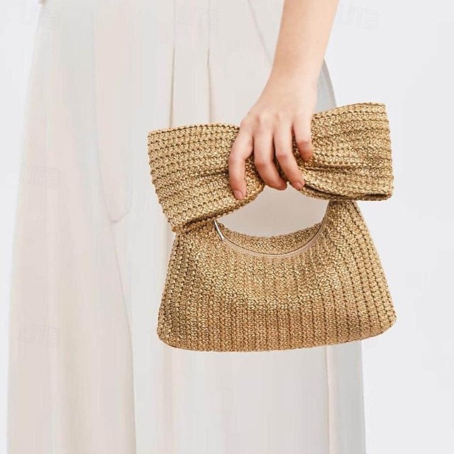 Women’s Boho Chic Straw Clutch with Large Bow Detail - Image 4
