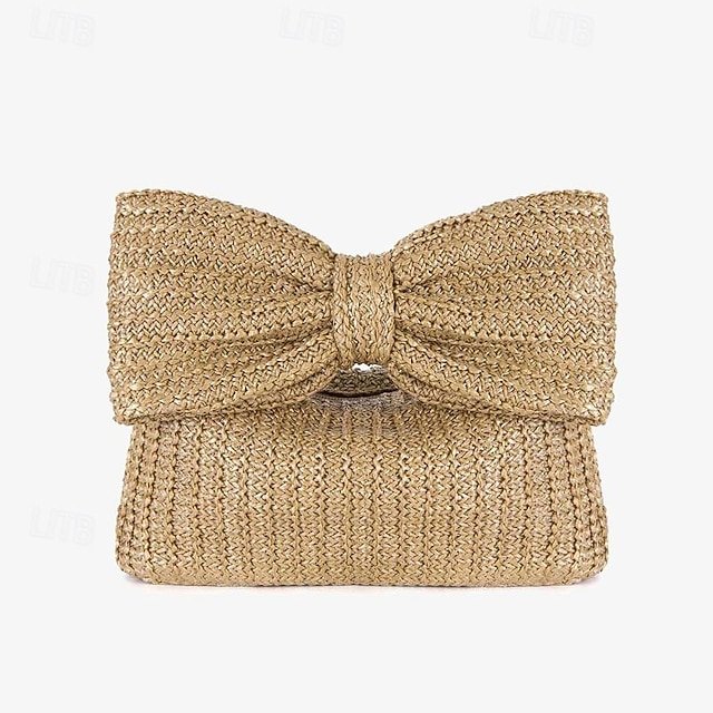 Women’s Boho Chic Straw Clutch with Large Bow Detail - Image 5