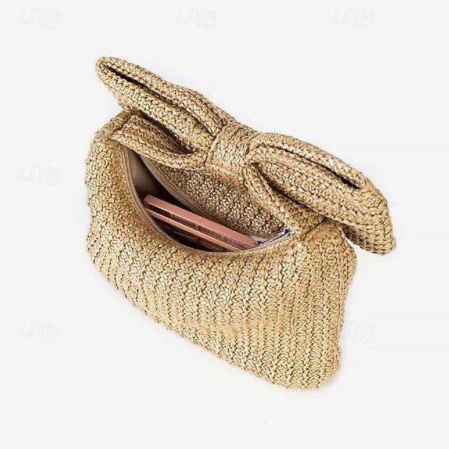 Women’s Boho Chic Straw Clutch with Large Bow Detail - Image 6