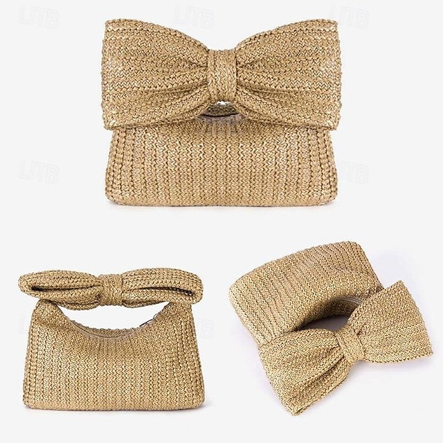 Women’s Boho Chic Straw Clutch with Large Bow Detail - Image 8