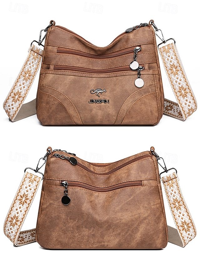 Women’s Brown Faux Leather Crossbody Bag - Image 3