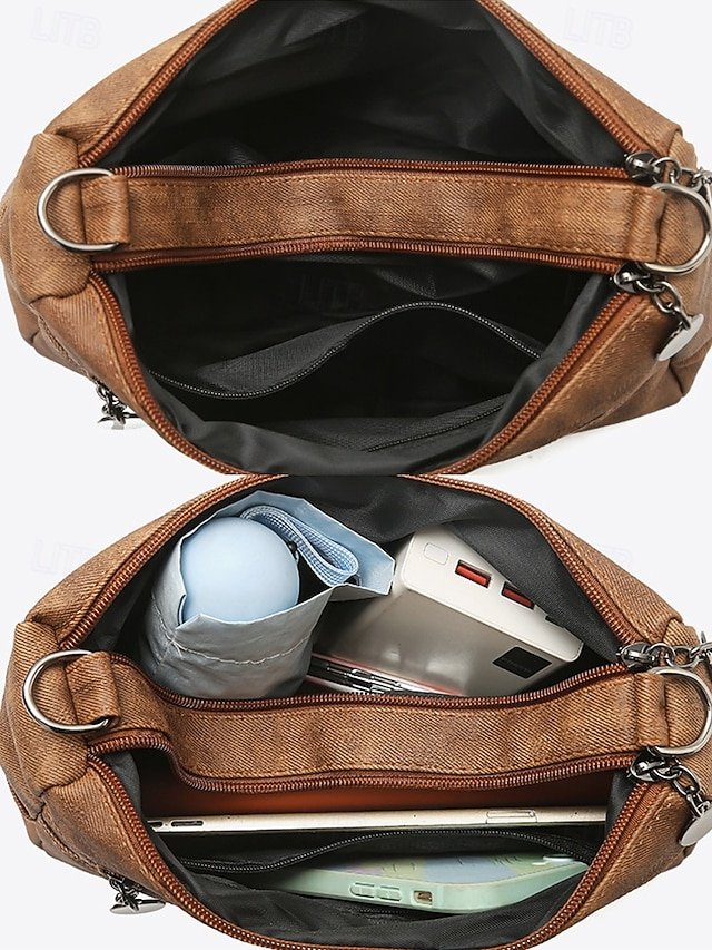 Women’s Brown Faux Leather Crossbody Bag - Image 5