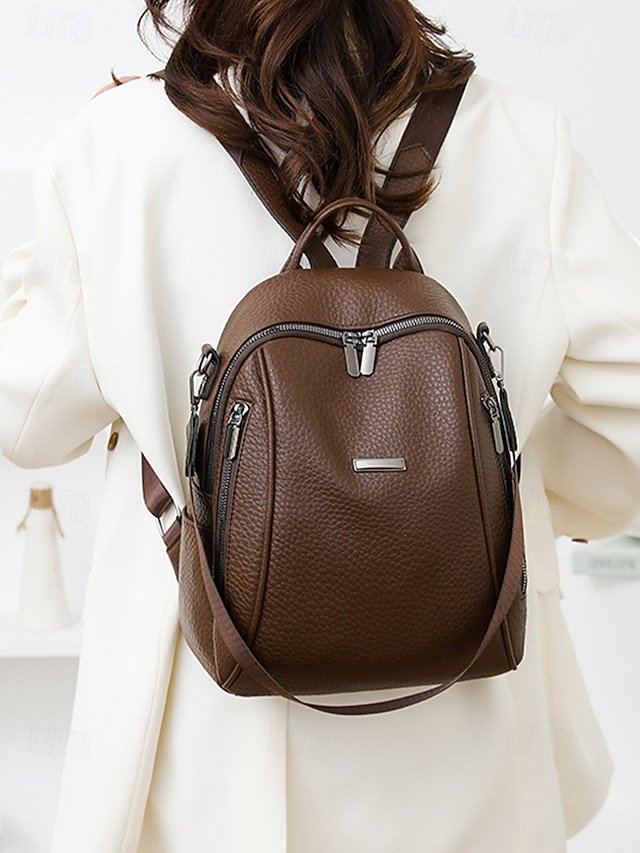 Women’s Brown Faux Leather Mini Backpack - Image 2