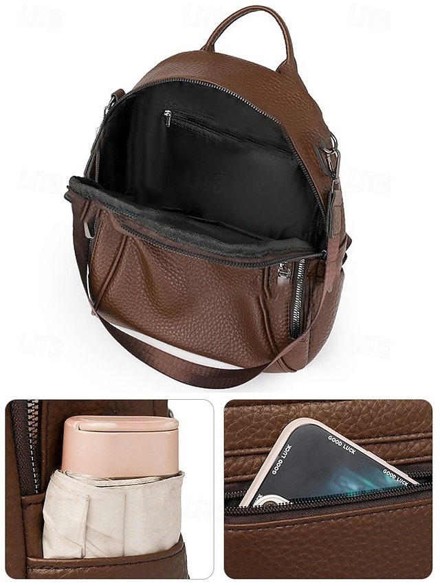 Women’s Brown Faux Leather Mini Backpack - Image 6