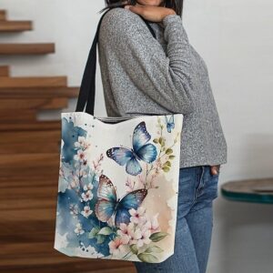 Alternative view of Women’s Butterfly Print Canvas Tote Bag with Floral Design