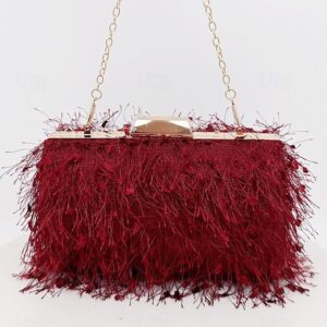 Women’s Chic Feathered Evening Clutch with Chain Strap