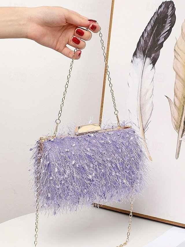 Women’s Chic Feathered Evening Clutch with Chain Strap - Image 2