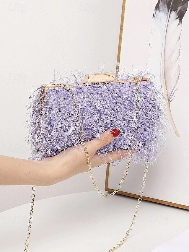 Women’s Chic Feathered Evening Clutch with Chain Strap - Image 3