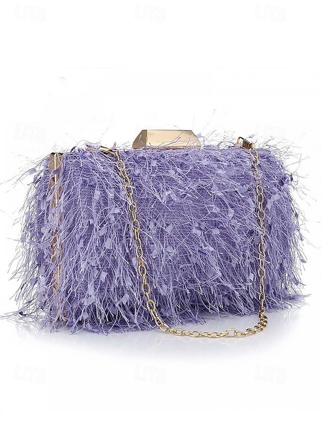 Women’s Chic Feathered Evening Clutch with Chain Strap - Image 5