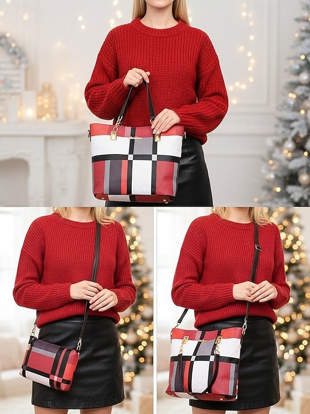 Women’s Christmas Plaid Handbag Set - Image 4
