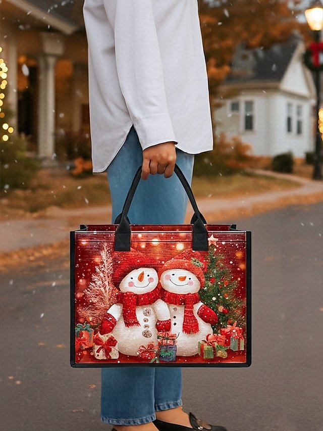 Women’s Christmas Snowman Print Tote Bag - Image 3