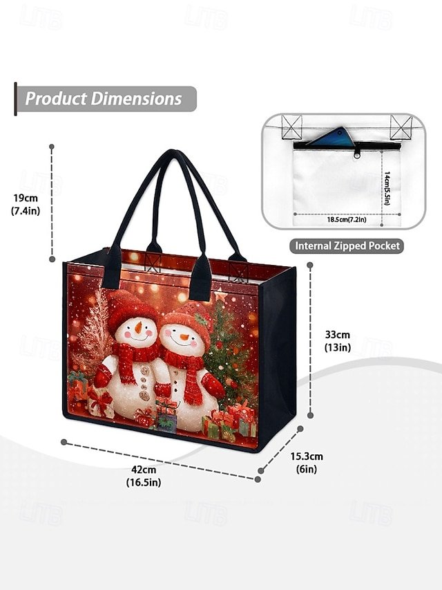 Women’s Christmas Snowman Print Tote Bag - Image 5