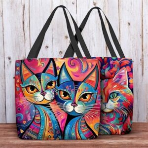 Women’s Colorful Cat Art Tote Bag