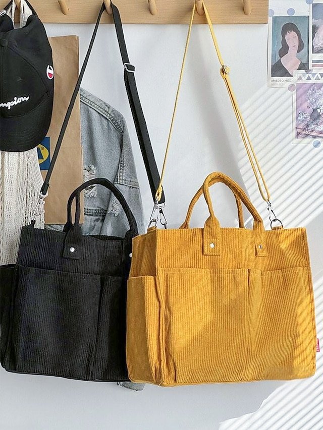 Women’s Corduroy Tote Bag with Multiple Pockets - Image 4
