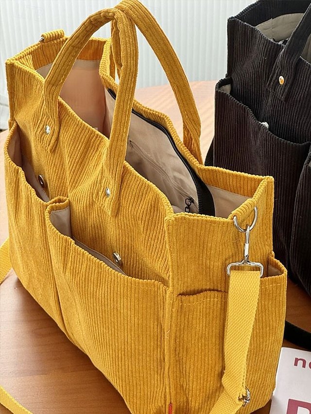 Women’s Corduroy Tote Bag with Multiple Pockets - Image 5