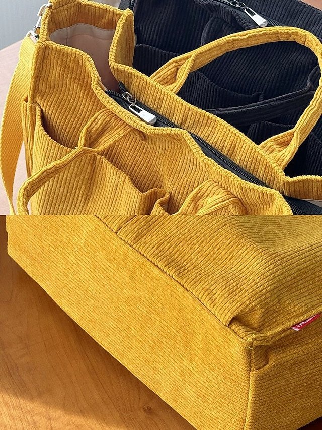 Women’s Corduroy Tote Bag with Multiple Pockets - Image 7