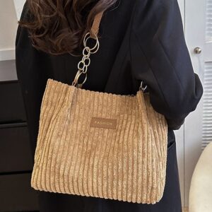 Alternative view of Women’s Corduroy Tote Shoulder Bag with Leather Straps