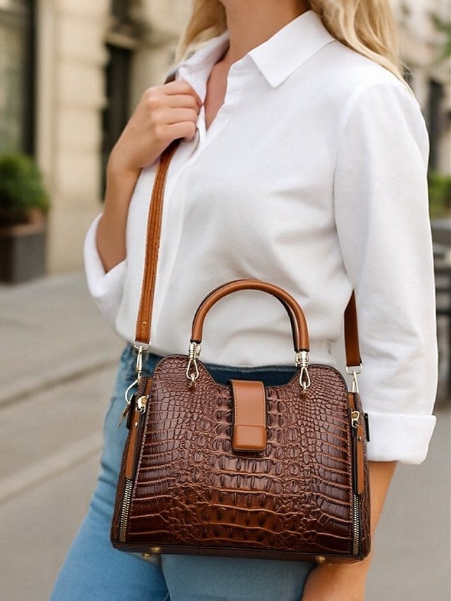 Women’s Croc-Embossed Top-Handle Satchel - Image 2