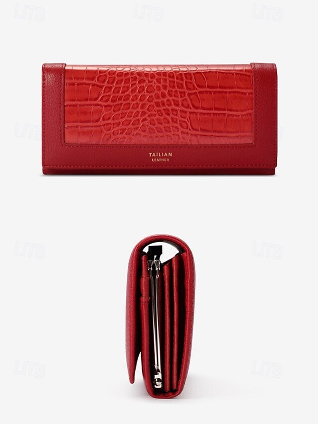 Women’s Crocodile Pattern Faux Leather Long Wallet - Image 4